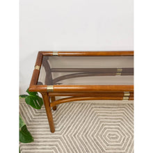 Load image into Gallery viewer, Dark Bentwood Brass Console Table Glass Top Vintage MCM Sofa Table
