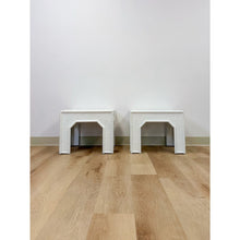 Load image into Gallery viewer, Vintage Side Tables White Painted Parquet Faux Bamboo Regency Pair Accent
