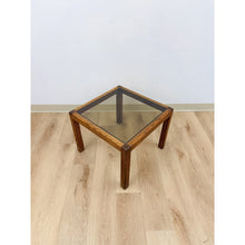 Load image into Gallery viewer, Vintage MCM Scandinavian Design Side Table Smoky Glass Top Dark Wood Accent
