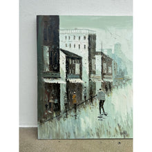 Load image into Gallery viewer, Rainy Cityscape Oil Painting Brutalist Impasto Figurative Street Scene
