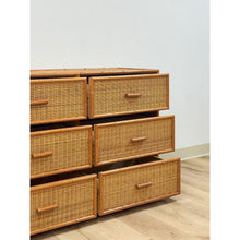 Load image into Gallery viewer, Vintage Coastal Bamboo Six Drawer Dresser Wicker Inlay Storage Regency Chest
