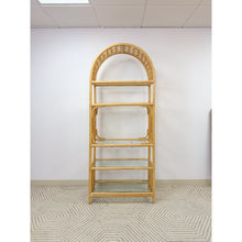 Load image into Gallery viewer, Vintage Arched Rattan Wicker Bamboo Shelf Hollywood Regency Coastal 5 shelves
