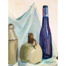 Load image into Gallery viewer, Vintage Original Oil Painting Still Life Bottles Jugs, Framed Art, Canvas, Blue
