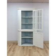 Load image into Gallery viewer, Antique Painted White Corner China Cabinet Pane Glass Door 1800s Display Cabinet
