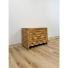 Load image into Gallery viewer, Vintage Chest Coastal Wicker Rattan Three Drawer Boho Hollywood Regency Dresser
