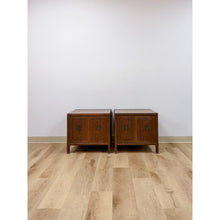 Load image into Gallery viewer, Pair of Vintage MCM Transitional Mersman Clover Walnut End Tables w/ Cabinet
