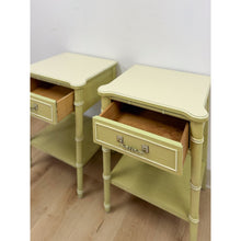 Load image into Gallery viewer, Rare Henry Link Bali Hai Green Faux Bamboo Pair of Nightstands Hollywood Regency
