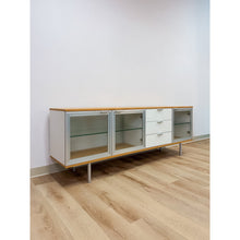 Load image into Gallery viewer, Modern MCM Wood Glass Metal Sideboard Credenza White Natural Frosted Glass
