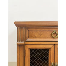 Load image into Gallery viewer, MCM Transitional Nightstand with Iron Grate Doors Single Drawer Vintage Ornate
