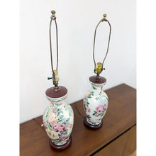 Load image into Gallery viewer, Floral Chinoiserie Lamps Pair Vintage Off White Pink Accent Asian Table Lamp

