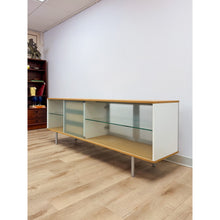 Load image into Gallery viewer, Modern MCM Wood Glass Metal Sideboard Credenza White Natural Frosted Glass
