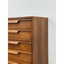 Load image into Gallery viewer, Vintage MCM Walnut Five Drawer Dresser Tallboy Sculpted Pulls, Dovetail Joinery
