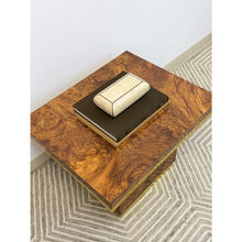 Load image into Gallery viewer, Milo Baughman Style Burlwood Brass Trim Side Table Vintage MCM Postmodern Accent
