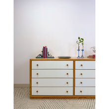 Load image into Gallery viewer, Dixie MCM 8-Drawer Natural Wood Dresser White Fronts Vintage 64" Wide
