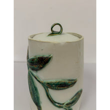 Load image into Gallery viewer, Studio Pottery Jar Lid Vine Leaf Design Handcrafted Ceramic Cookie Jar
