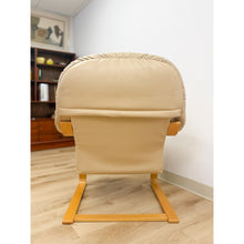 Load image into Gallery viewer, Danish Made Tan Leather Cantilever Armchair Vintage MCM Natural Wood Accent

