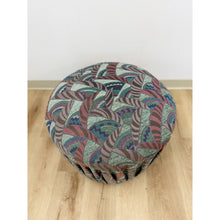 Load image into Gallery viewer, Vintage Postmodern Purple Green Ottoman Leaf Pattern Retro Accent Pouf
