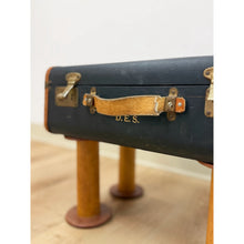Load image into Gallery viewer, Vintage Leather Walking Suitcase Side Table with Legs Eclectic Accent, Rare
