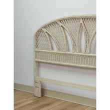 Load image into Gallery viewer, Vintage White Wicker Arched Queen Headboard Coastal Boho Hollywood Regency
