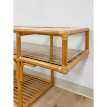 Load image into Gallery viewer, Vintage Console Table Rattan Two-Tier Glass Top Coastal Entryway Sofa Table Rare
