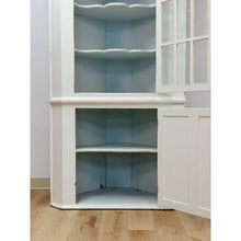 Load image into Gallery viewer, Antique Painted White Corner China Cabinet Pane Glass Door 1800s Display Cabinet
