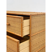 Load image into Gallery viewer, Vintage Coastal Bamboo Six Drawer Dresser Wicker Inlay Storage Regency Chest
