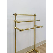 Load image into Gallery viewer, Vintage Polished Brass Three-Tier Freestanding Towel Rack Ball Finials Atomic
