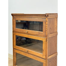 Load image into Gallery viewer, Vintage Bookcase Three Stack Oak Barrister Glass Door Traditional Shelf
