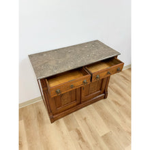 Load image into Gallery viewer, Antique French Provincial Marble Burlwood Buffet 2 Drawer Locking Cabinet
