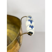 Load image into Gallery viewer, Antique Brass and Blue Porcelain Coal Scuttle Helmet Form Early 20th Century
