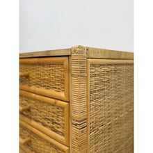Load image into Gallery viewer, Vintage Chest Coastal Wicker Rattan Three Drawer Boho Hollywood Regency Dresser
