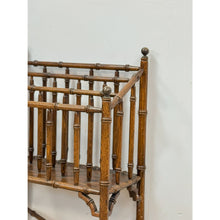 Load image into Gallery viewer, Vintage Magazine Rack English Canterbury Dark Faux Bamboo Wheels Rare Find
