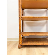 Load image into Gallery viewer, Vintage Coastal Hollywood Regency Tortoise Bamboo Shelf, Wicker Shelving

