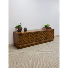 Load image into Gallery viewer, Drexel Collage MCM Low Console Lattice Door Faces Vintage Credenza Finished Back
