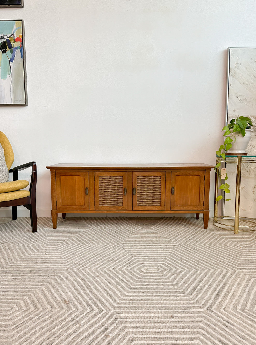 Mid Century Low Cane Credenza