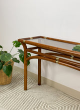Load image into Gallery viewer, Mid Century Wood and Brass Console Table
