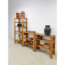 Load image into Gallery viewer, Vintage Modular Pine 4-Piece Shelf Unit Rustic Stackable Bookcase Organic Modern

