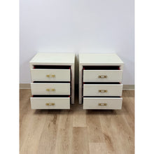 Load image into Gallery viewer, Pair of Mitchell Gold &amp; Bob Williams White Nightstands, Red Drawers Brass Pulls

