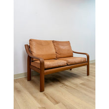 Load image into Gallery viewer, MCM Danish Modern Cognac Color Two Seat Couch Curved Bench Sculptural Seating
