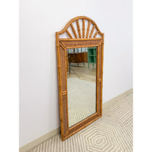 Load image into Gallery viewer, Vintage Arched Faux Bamboo Mirror Hollywood Regency Coastal with Wicker Inlay
