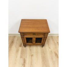 Load image into Gallery viewer, MCM Transitional Nightstand with Iron Grate Doors Single Drawer Vintage Ornate
