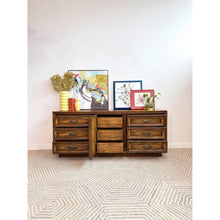 Load image into Gallery viewer, Vintage MCM 9 Drawer Lowboy Dresser Brown with Metal Pulls Coastal Mid Century
