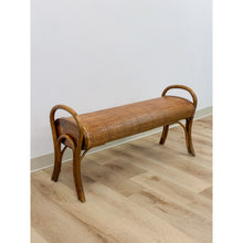 Load image into Gallery viewer, French Style Bentwood Rattan Woven Bench Vintage MCM 1960s Accent Boho Design
