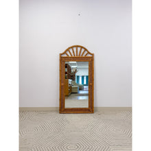 Load image into Gallery viewer, Vintage Arched Faux Bamboo Mirror Hollywood Regency Coastal with Wicker Inlay
