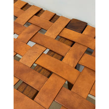 Load image into Gallery viewer, Vintage Bench Woven Leather Wood Two Seater Rustic MCM Entryway Accent Seat
