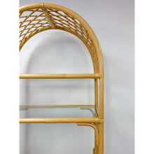 Load image into Gallery viewer, Vintage Arched Rattan Wicker Bamboo Shelf Hollywood Regency Coastal 5 shelves
