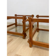 Load image into Gallery viewer, Pair of Vintage Teak Mortise and Tenon Side Tables, Glass Top and Base
