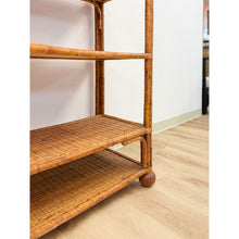 Load image into Gallery viewer, Vintage Coastal Hollywood Regency Tortoise Bamboo Shelf, Wicker Shelving
