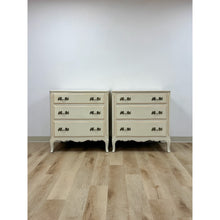 Load image into Gallery viewer, Vintage Pair of Chests French Provincial White 3 Drawer Cabriole Leg Nightstands
