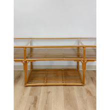 Load image into Gallery viewer, Vintage Console Table Rattan Two-Tier Glass Top Coastal Entryway Sofa Table Rare
